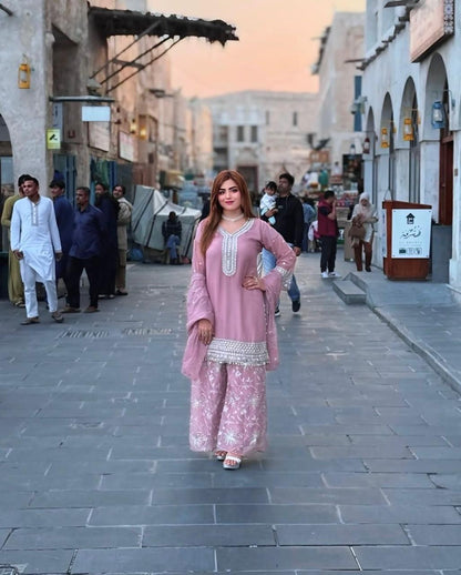 Elegant Dusty Pink Georgette Salwar Kameez Set with Sequin Work