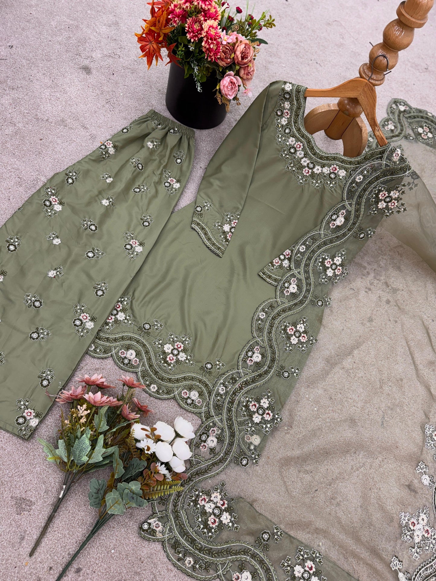 Elegant Green Crepe Silk Sharara | Pakistani Style Suit for Women