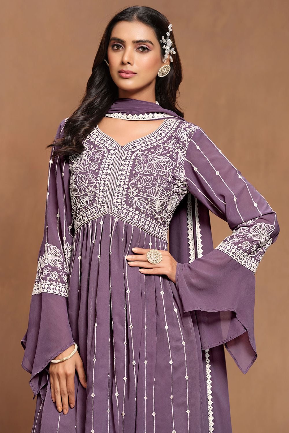 Purple Elegant Party Wear Salwar Palazzo Kameez with Dupatta