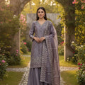 Lavendar Designer Embroidered Top–Sharara Set with Dupatta