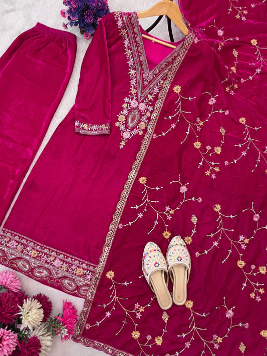 Premium Pink Velvet Salwar Suit Set (New)