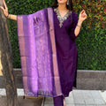 Exquisite Dark Purple Roman Silk Shalwar Kameez Set with Chanderi Jacquard Dupatta