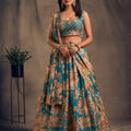 Teal Blue Blossom Beauty Floral Custom Bridesmaid Lehenga with Big Flair