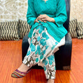 Teal blue Cotton Elegance Sequin-Infused Chikan Kurti and Digital Patiala Ensemble