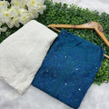 Teal Blue Elegance in Rayon Mukaish Hand-Embroidered Kurti and Free-Size Sharara Set