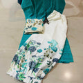 Teal blue Elegant Ensemble: Ready-to-Wear Chikankari Kurti with Afghani Dupatta Set