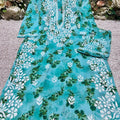 Teal Blue Enchanting Floral Elegance MulMul Set with Heavy Side Border Work