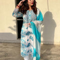 Teal Blue Ethereal Chikankari Georgette Ensemble