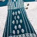 Teal blue Green Party Wear Long Modal Heavy Chikankari Handwork A-Line Gown