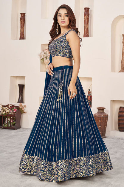 Blue Wedding Guest Glittering Sequins Embroidered Lehenga Choli