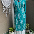 Teal Chikankari Modal Fabric Kurti, Sharara, and Dupatta Set Bada Boota Kurti