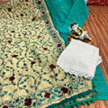 Teal Design 1 Regal Charm Chikan Kurti Pom Pom Duppatta Set and Sharara