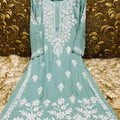 Teal Exquisite Lucknowi Chikankari Modal Kurti with White Rayon Palazzo