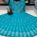 Teal Green Classic Lucknow Chikankari Anarkali Gown 56 inch Kali