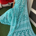 Teal Green Color Full Jaal Chikankari Saree by Inayakhan
