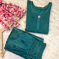 Teal Green Elegant Cambric Cotton Chikankari Afghani Co-ord Ensemble