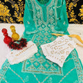 Teal Green Graceful Lucknawi Georgette Chikankari GotaPatti Ensemble (Inner Included)