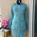 Teal Green Premium Viscose Chikankari and Mukesh Work Shirt Only Plus Sizes