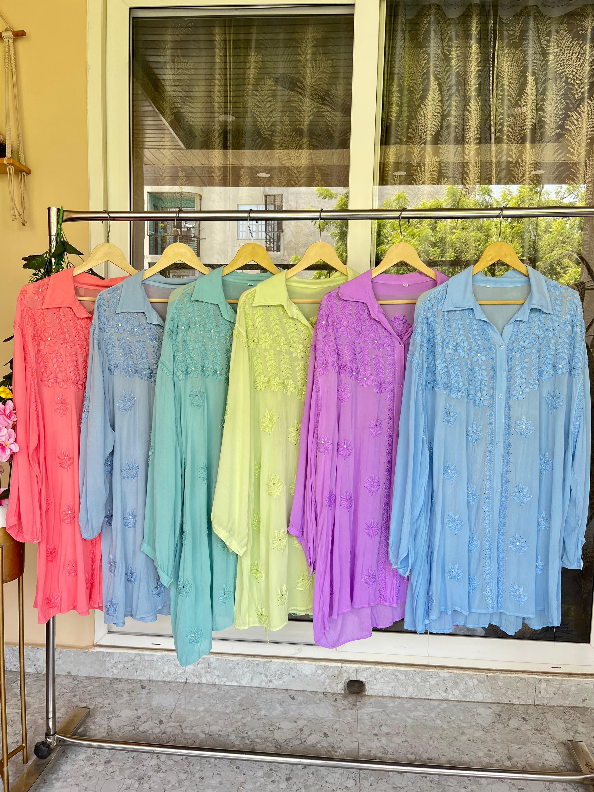 Teal Green Premium Viscose Chikankari and Mukesh Work Shirt Only Plus Sizes - Inayakhan Shop 