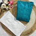 Teal Green Chinon Nyra Style 3D handwork Lucknow Chikankari Kurti Set