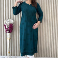 Teal Exquisite Lucknow Chikankari Mukesh Work Kurti Set