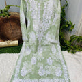 Tranquil Elegance: Light Green Chikankari Kurti in Mulmul Cotton