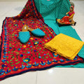 Turquoise Blue Cotton Phulkari Suit with Beautiful Chikan & Sequins Embroidery Work Shopping Online