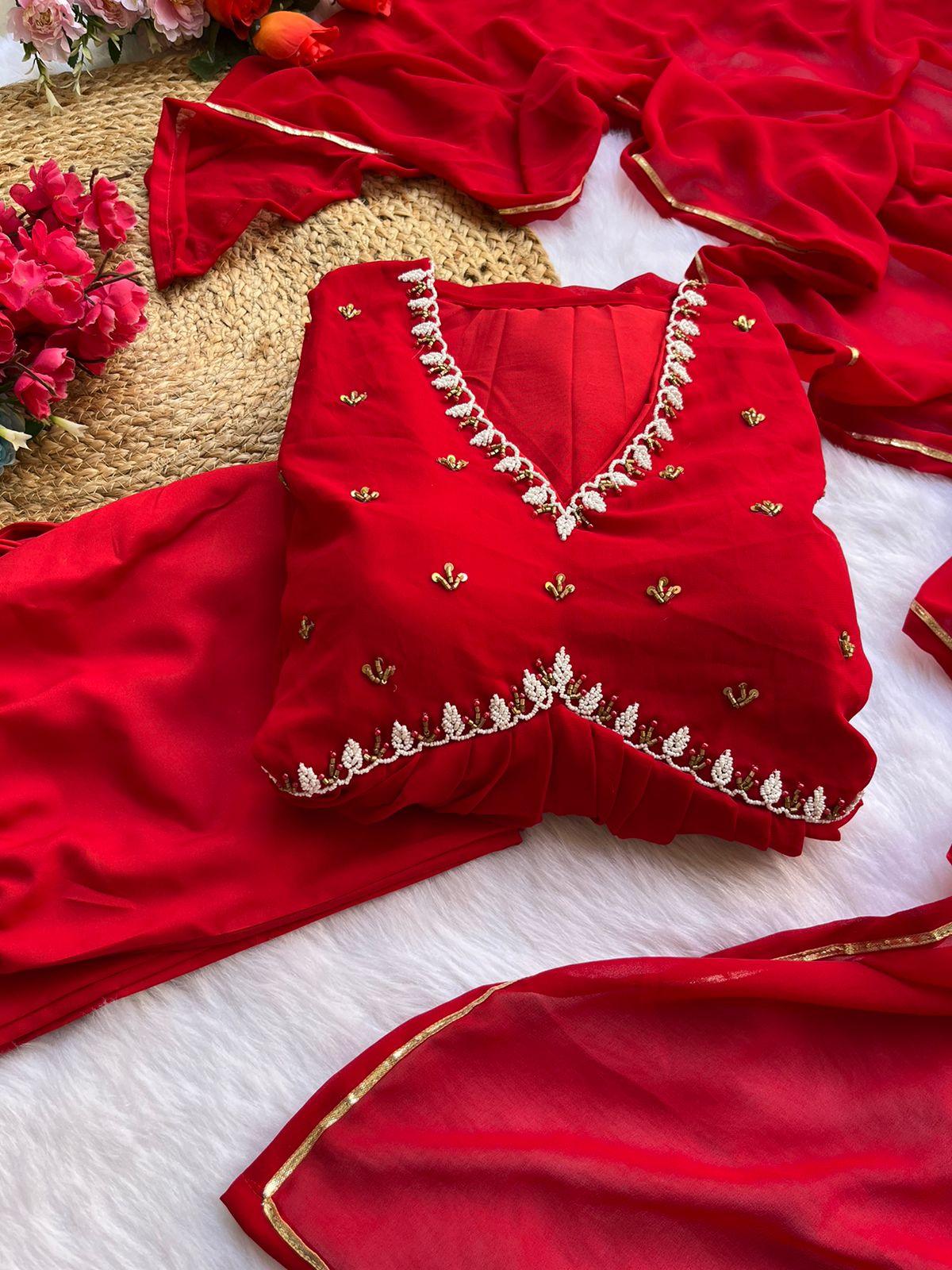 💖 Valentine's Day Red Georgette Gown Set 💖 - Inayakhan Shop 