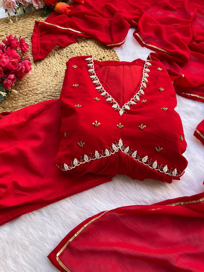 💖 Valentine's Day Red Georgette Gown Set 💖 - Inayakhan Shop 