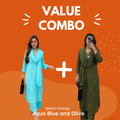 Value Combo Aqua Blue and Earthy Olive 3 pc Chikankari Sets