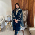 Deep Blue Luxe Velvet Shalwar Suit Set (Limited Stock)