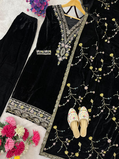 Premium Black Velvet Salwar Suit Set (New)