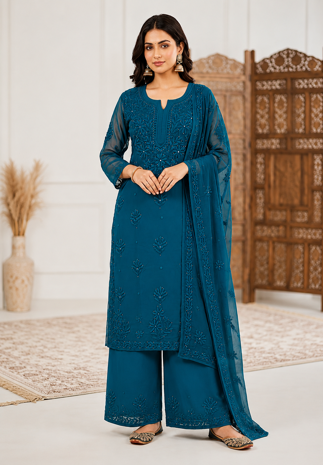 Viscose 3D Work Handcrafted Lucknow Chikankari Set