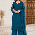Peacock Blue Viscose 3D Work Handcrafted Lucknow Chikankari Set