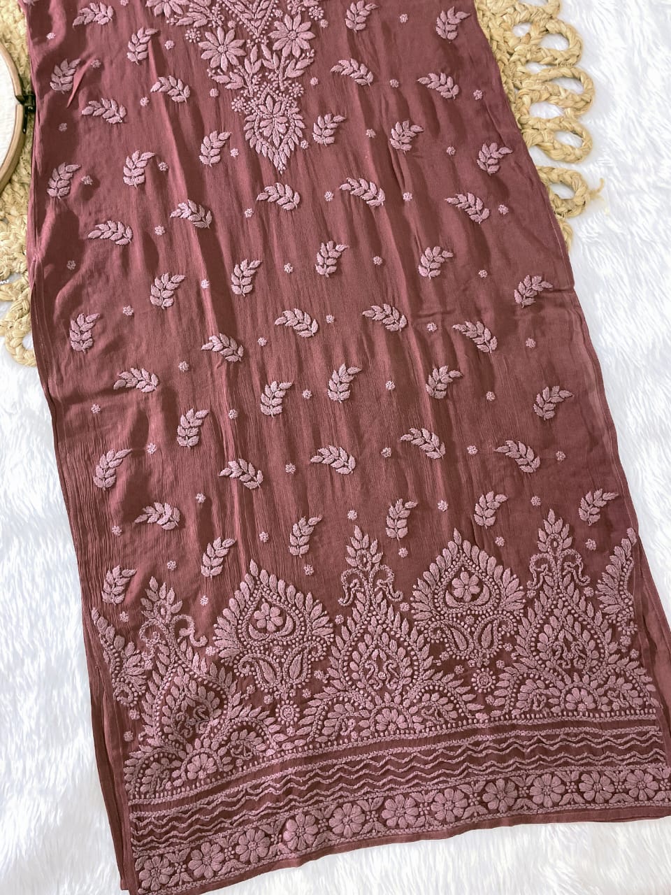 Brown Premium Beautiful Boota Viscose Kurti with Lycra Stretchable Pant