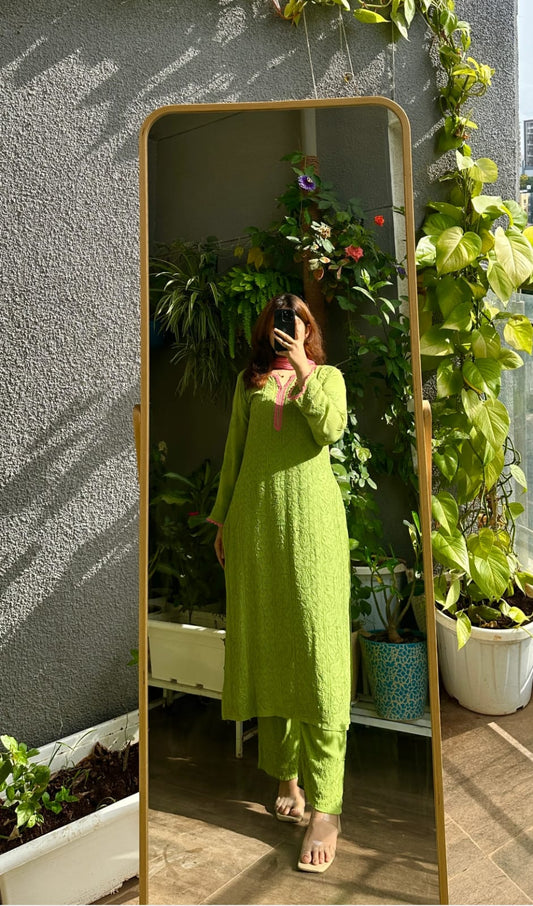 Verdant Green Chikankari Elegance Ensemble