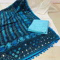 White & Blue Chikankari Sequin Work Ready-to-Wear Kurti, Plazo, and Dupatta Set