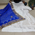 White & Blue Sparkling Sequins Bandhani dupatta Gotta patti Sharara Sequins Kurti emsemble