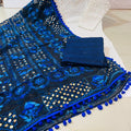 White & Navy Blue Chikankari Sequin Work Ready-to-Wear Kurti, Plazo, and Dupatta Set