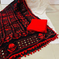 White & Red Chikankari Sequin Work Ready-to-Wear Kurti, Plazo, and Dupatta Set