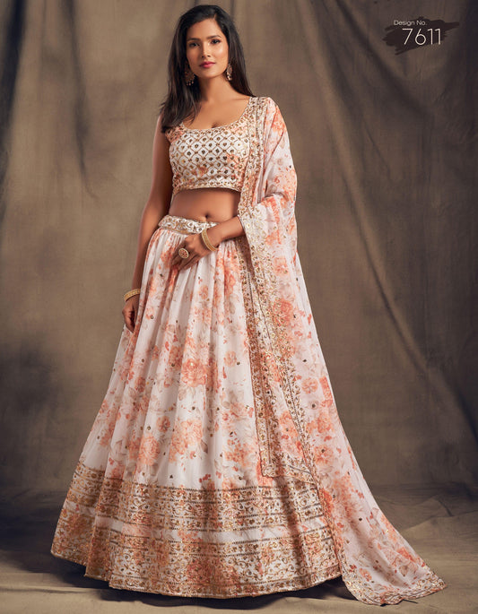 White Blossom Beauty Floral Custom Lehenga with Big Flair - Inayakhan Shop