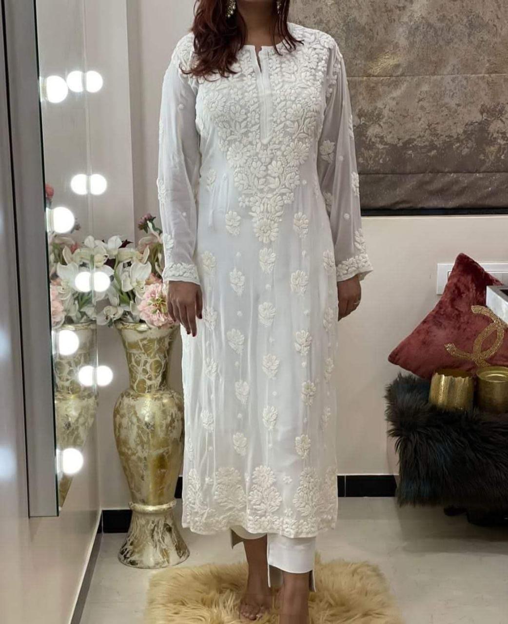 White Breezy Bliss Dyed Viscose Long Kurti - Inayakhan Shop 