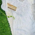 White Chanderi Charm: Dyeable Kalidaar Kurti with Lycra Chikankari Pant
