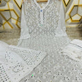 White Chikankari Elegance Ombré Mirror Booti Jaal Set - Kurti, Sharara & Dupatta