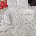 White Chikankari Gotta Patti 3 Pc Set + Jutti combo