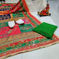 White Chikankari Kurta and Green Pallazo With Jutti and Beautiful Multicolor Pakistani Mirror Dupatta