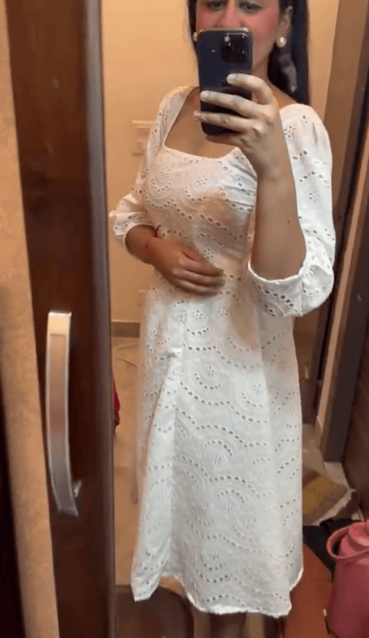 White Chikankari Pakistani Royal Hakuba Designer Ready to Wear One Piece Tunic Dress - Inayakhan Shop 