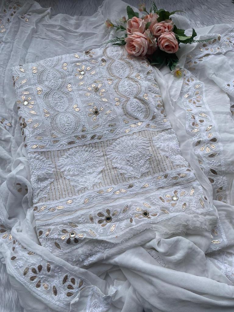 White Chikankari Unstitch Suits - Royal Collection - Inayakhan Shop 