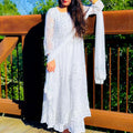 White Color Classic Lucknow Chikankari Anarkali Gown 56 inch Kali , Sharara , Dupatta