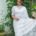White Color Full Jaal Chikankari Saree by Inayakhan